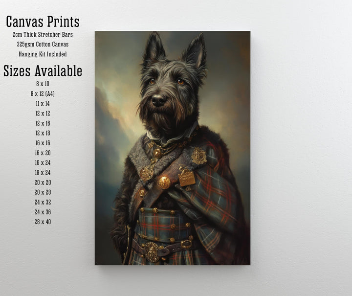 Scottish Terrier Portrait Poster Highland Dog Art Vintage Animal Illustration Tartan Wall Decor Dog Lover Gift