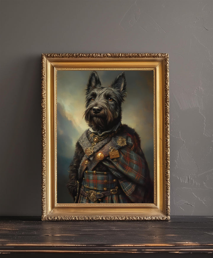Scottish Terrier Portrait Poster Highland Dog Art Vintage Animal Illustration Tartan Wall Decor Dog Lover Gift