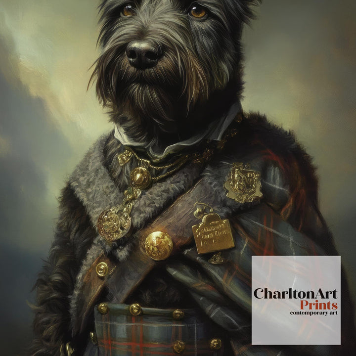 Scottish Terrier Portrait Poster Highland Dog Art Vintage Animal Illustration Tartan Wall Decor Dog Lover Gift