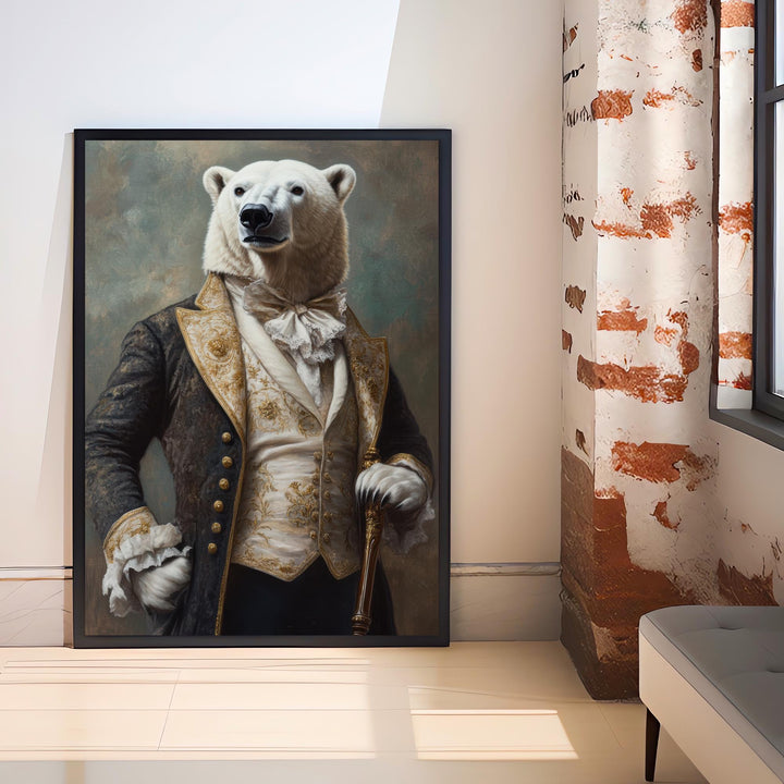 Polar Bear Portrait Poster Regal Animal Art Vintage Winter Illustration Humorous Wall Decor Nature Lover Gift