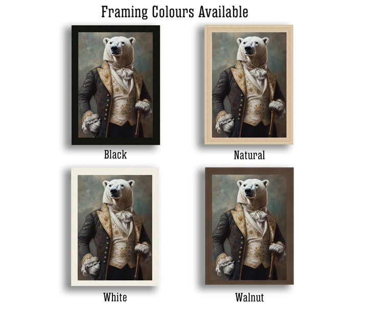 Polar Bear Portrait Poster Regal Animal Art Vintage Winter Illustration Humorous Wall Decor Nature Lover Gift