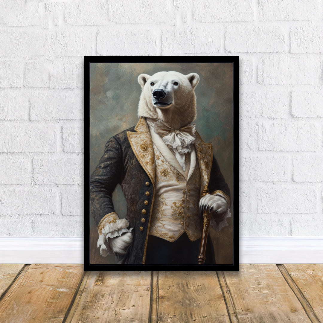 Polar Bear Portrait Poster Regal Animal Art Vintage Winter Illustration Humorous Wall Decor Nature Lover Gift