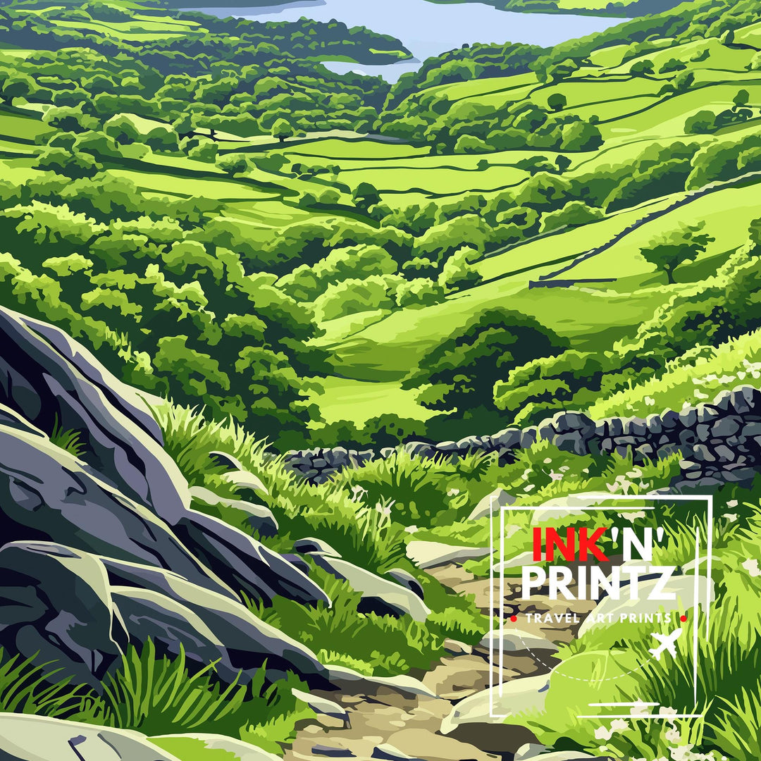 Gowbarrow Fell Lake District England Travel Poster Print Countryside Wall Art Scenic Landscape Decor Gift for UK Nature Lovers and Hiking