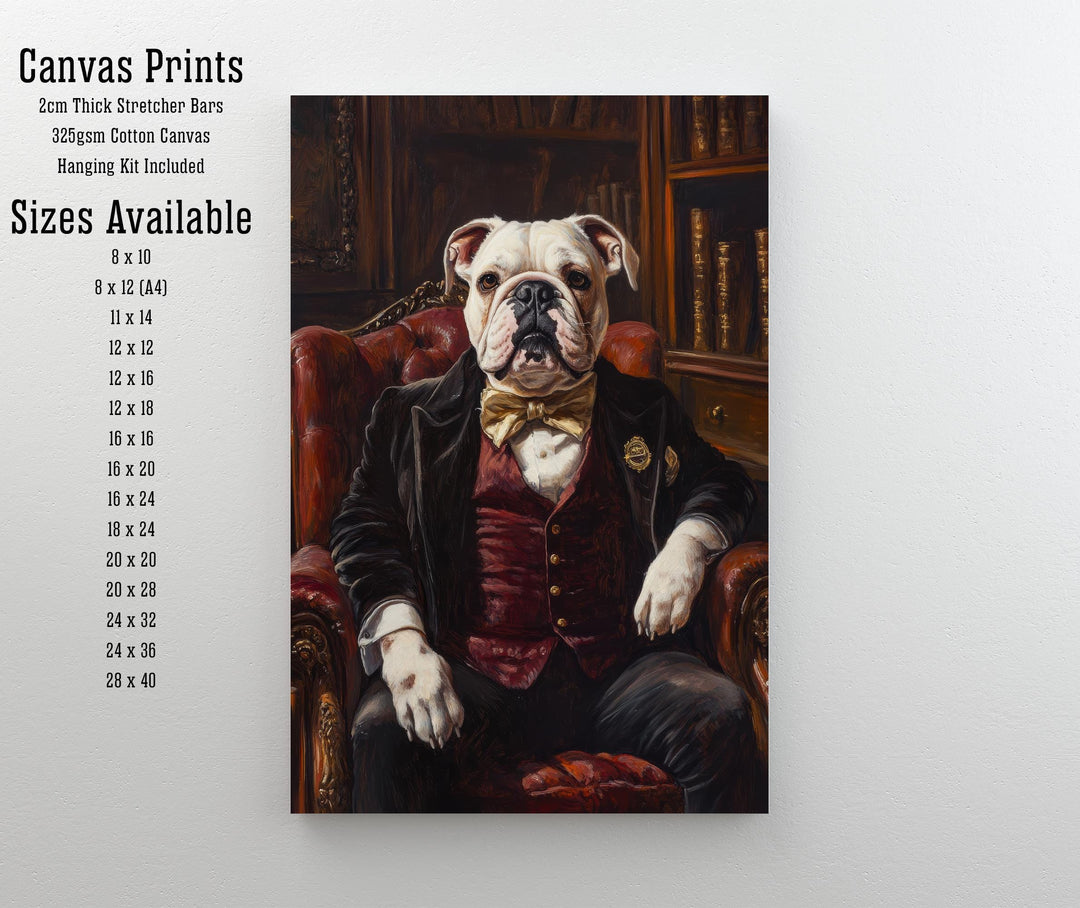 Bulldog Portrait Poster Dark Academia Decor Vintage Animal Illustration Professor Wall Art Dog Lover Gift