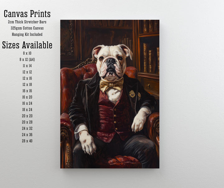 Bulldog Portrait Poster Dark Academia Decor Vintage Animal Illustration Professor Wall Art Dog Lover Gift