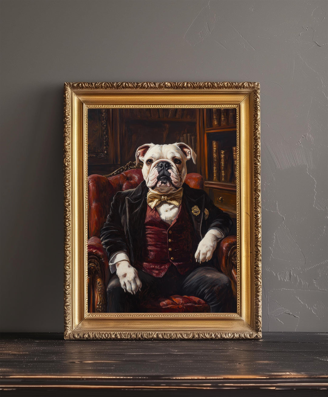 Bulldog Portrait Poster Dark Academia Decor Vintage Animal Illustration Professor Wall Art Dog Lover Gift