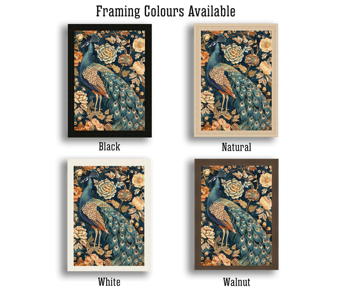 Peacock in a Floral Pattern Poster William Morris Style Cottagecore Art Vintage Nature Illustration Rustic Decor