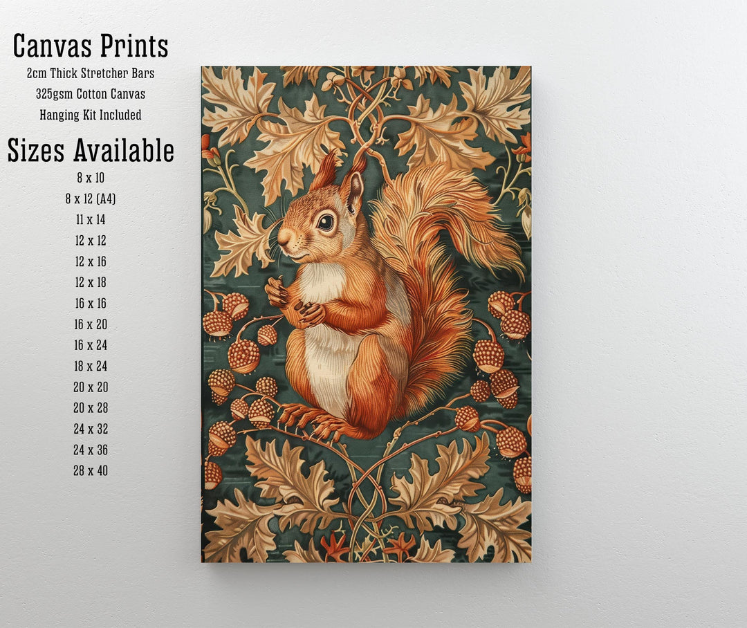 Red Squirrel in a Floral Pattern Poster William Morris Style Cottagecore Art Vintage Nature Illustration Rustic Decor