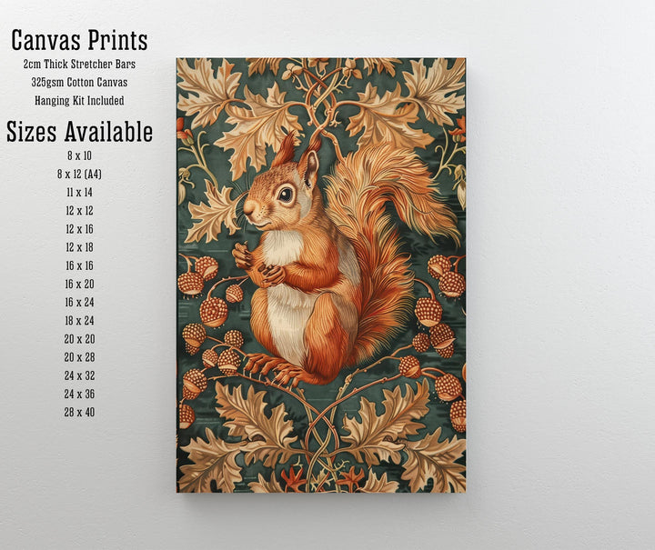 Red Squirrel in a Floral Pattern Poster William Morris Style Cottagecore Art Vintage Nature Illustration Rustic Decor