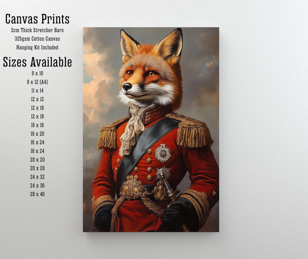 Regal Fox Portrait Poster Humorous Animal Art Vintage Wildlife Illustration Noble Wall Decor