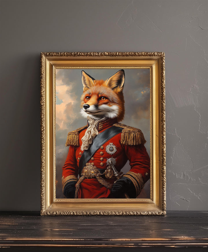 Regal Fox Portrait Poster Humorous Animal Art Vintage Wildlife Illustration Noble Wall Decor