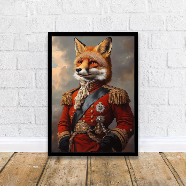 Regal Fox Portrait Poster Humorous Animal Art Vintage Wildlife Illustration Noble Wall Decor