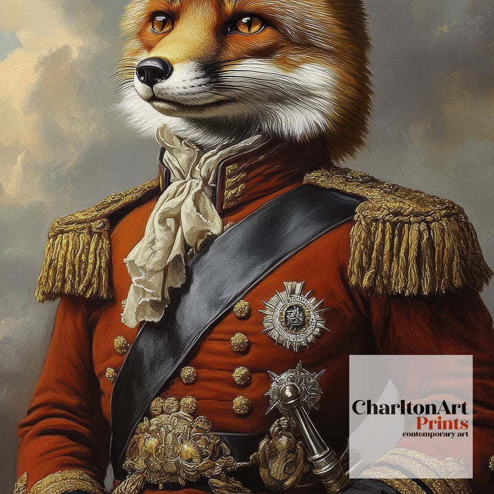 Regal Fox Portrait Poster Humorous Animal Art Vintage Wildlife Illustration Noble Wall Decor