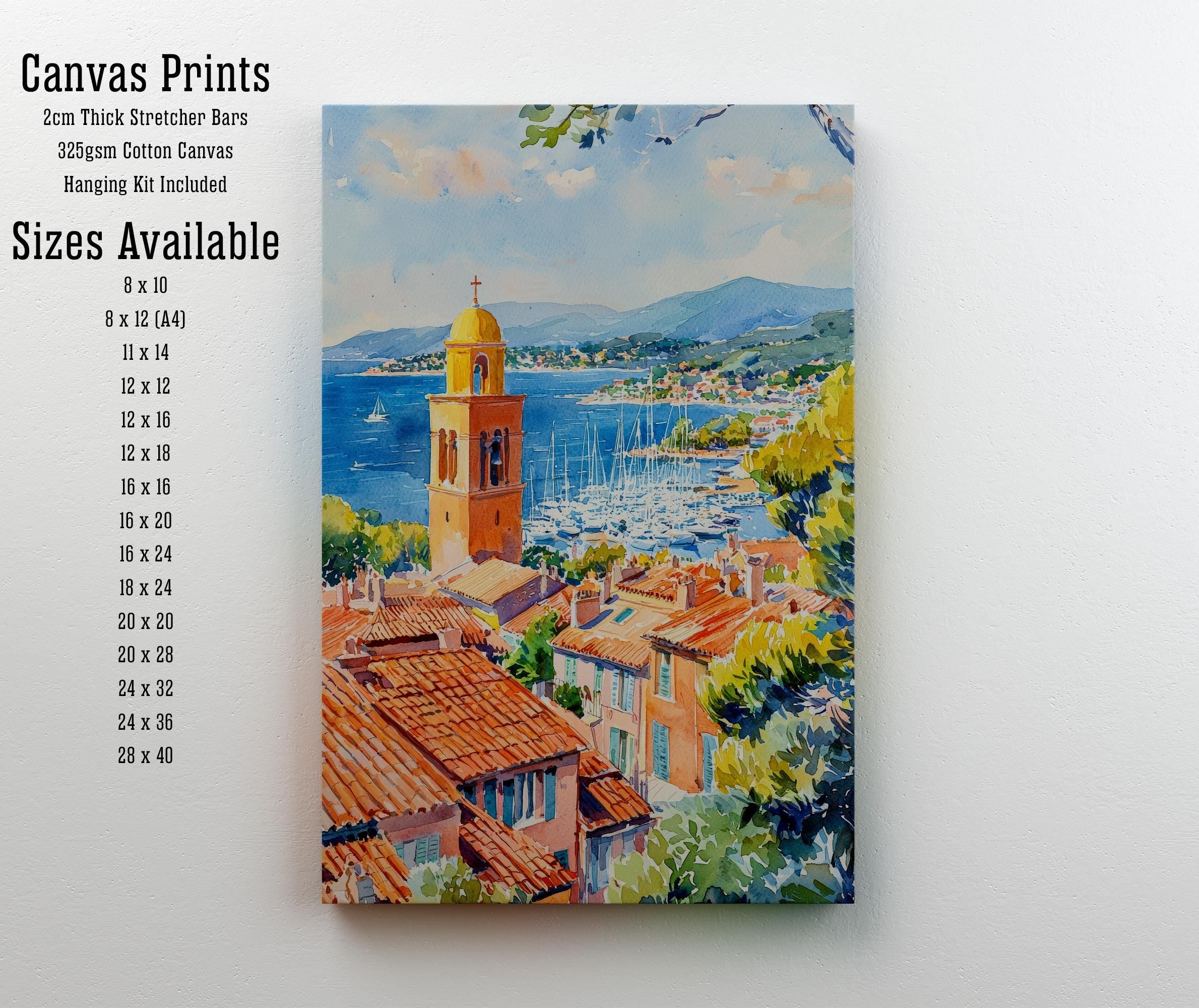 Saint-Tropez Harbor Watercolor Painting French Riviera Art Print Coastal Town Decor Gift for France Lovers