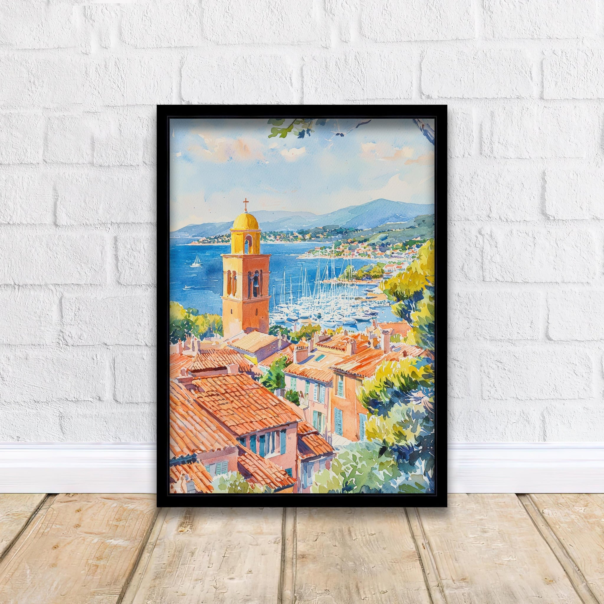 Saint-Tropez Harbor Watercolor Painting French Riviera Art Print Coastal Town Decor Gift for France Lovers