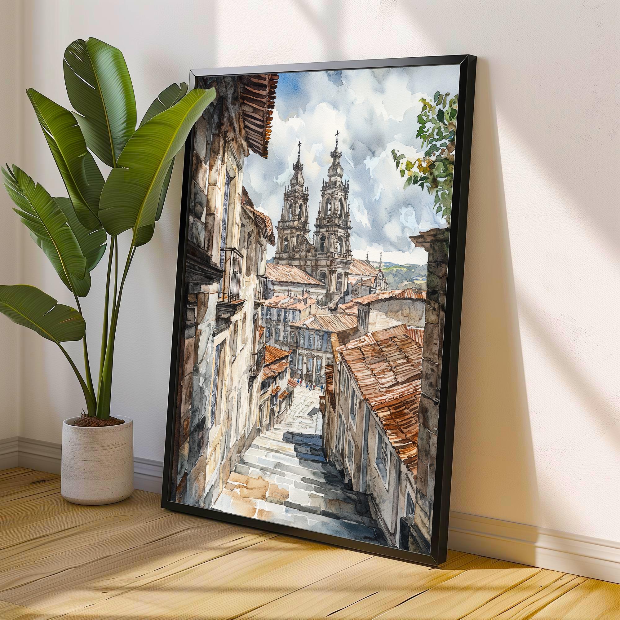 Santiago de Compostela Cathedral Watercolor Painting Camino de Santiago Art Print Galicia Spain Pilgrimage Gift