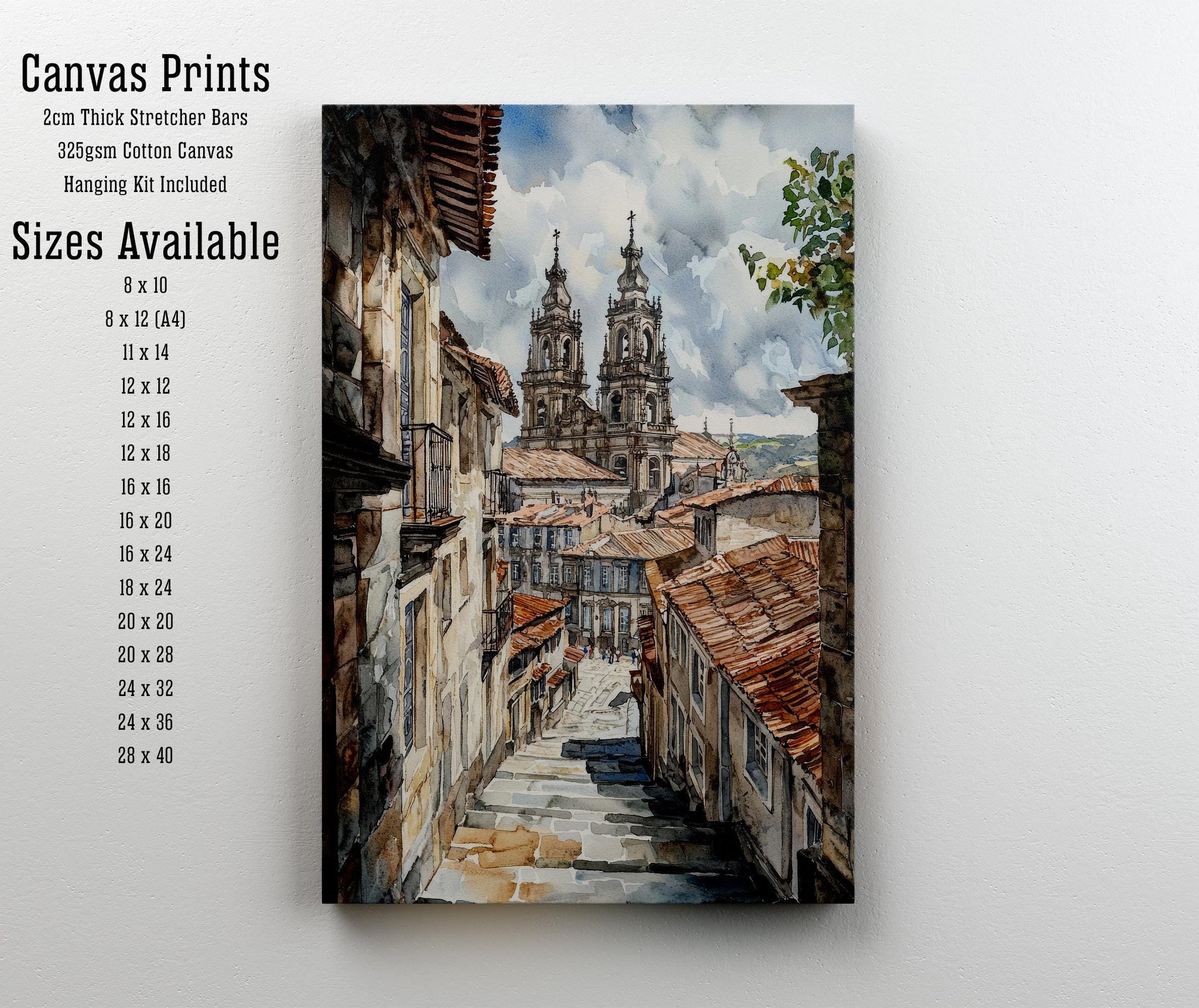 Santiago de Compostela Cathedral Watercolor Painting Camino de Santiago Art Print Galicia Spain Pilgrimage Gift