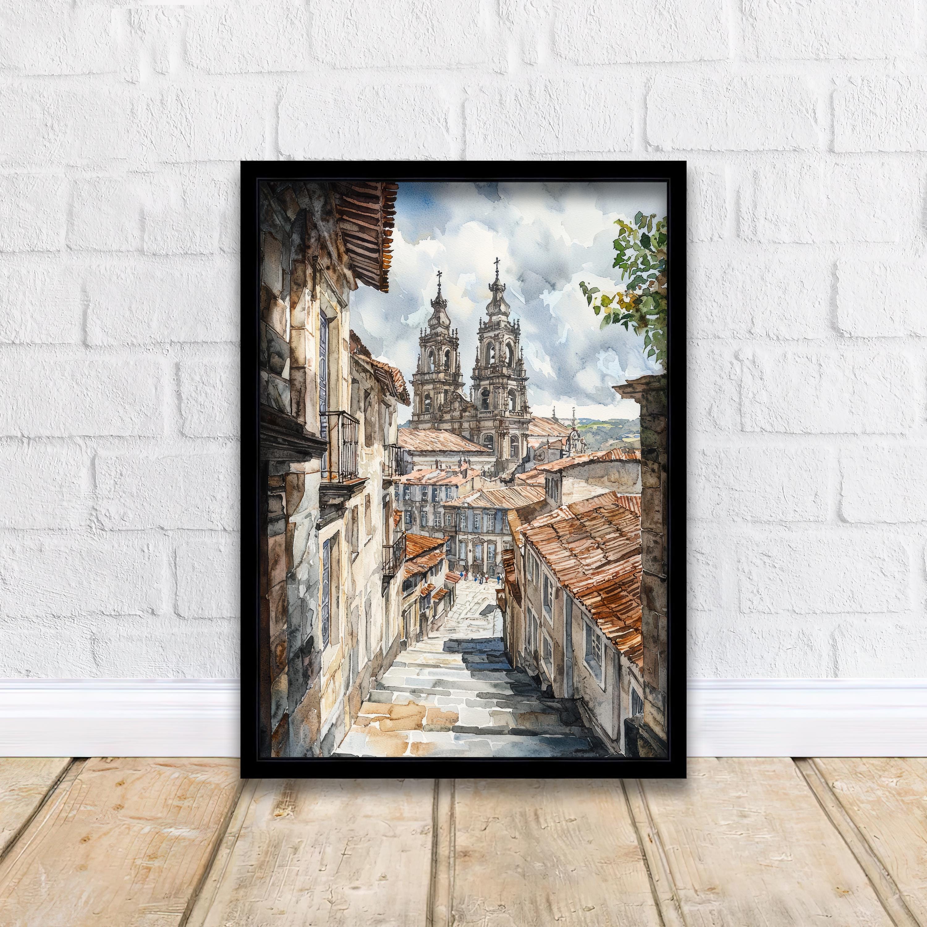 Santiago de Compostela Cathedral Watercolor Painting Camino de Santiago Art Print Galicia Spain Pilgrimage Gift