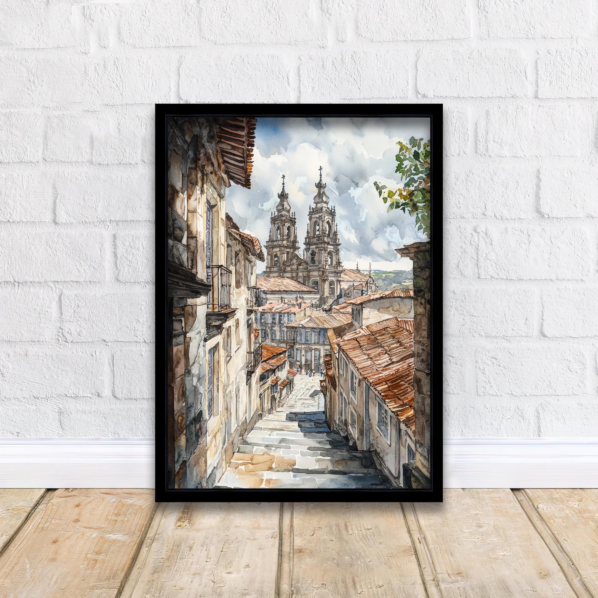 Santiago de Compostela Cathedral Watercolor Painting Camino de Santiago Art Print Galicia Spain Pilgrimage Gift