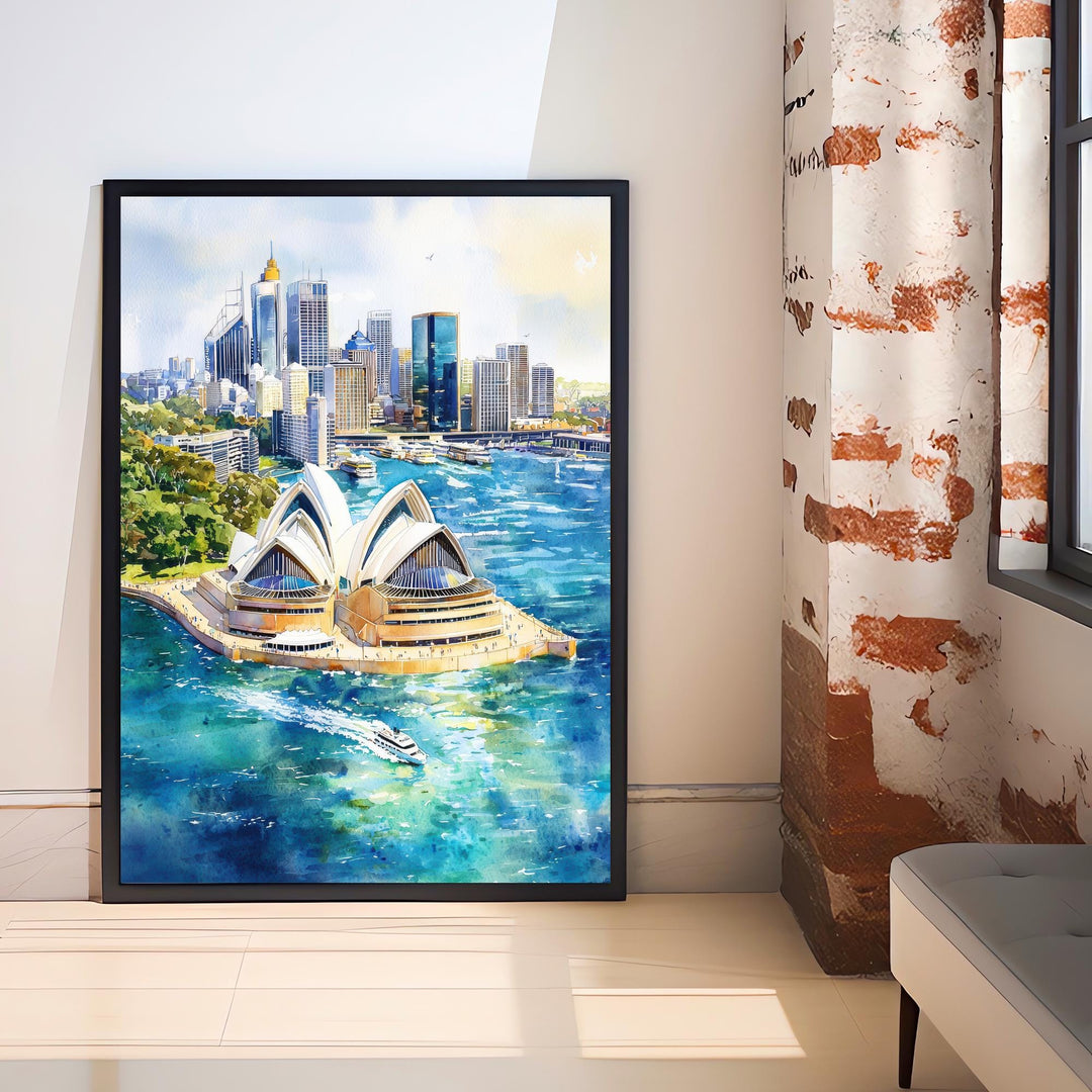 Sydney Harbor Watercolor Painting Australia Cityscape Art Print Sydney Opera House Decor Gift for Australia Lovers