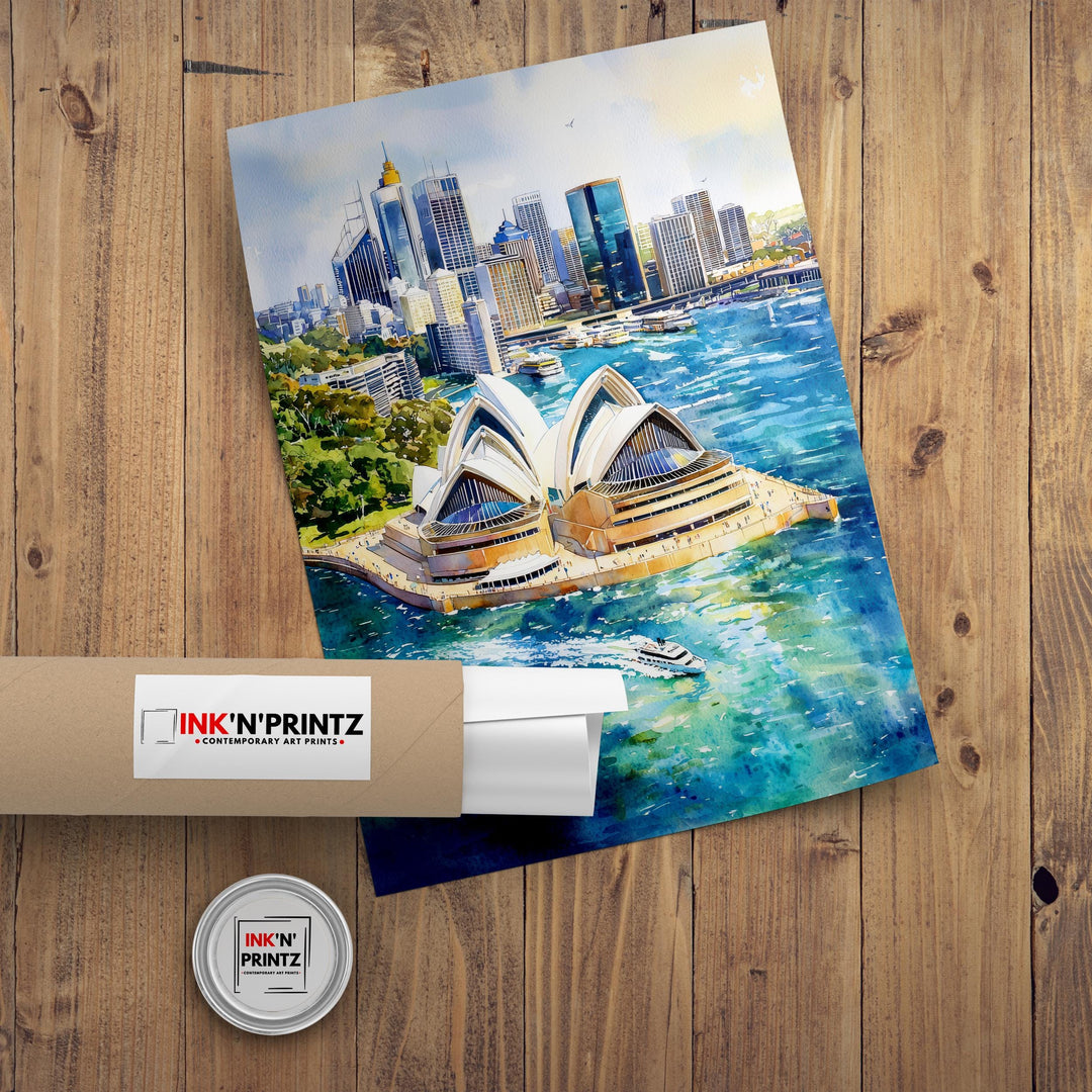 Sydney Harbor Watercolor Painting Australia Cityscape Art Print Sydney Opera House Decor Gift for Australia Lovers