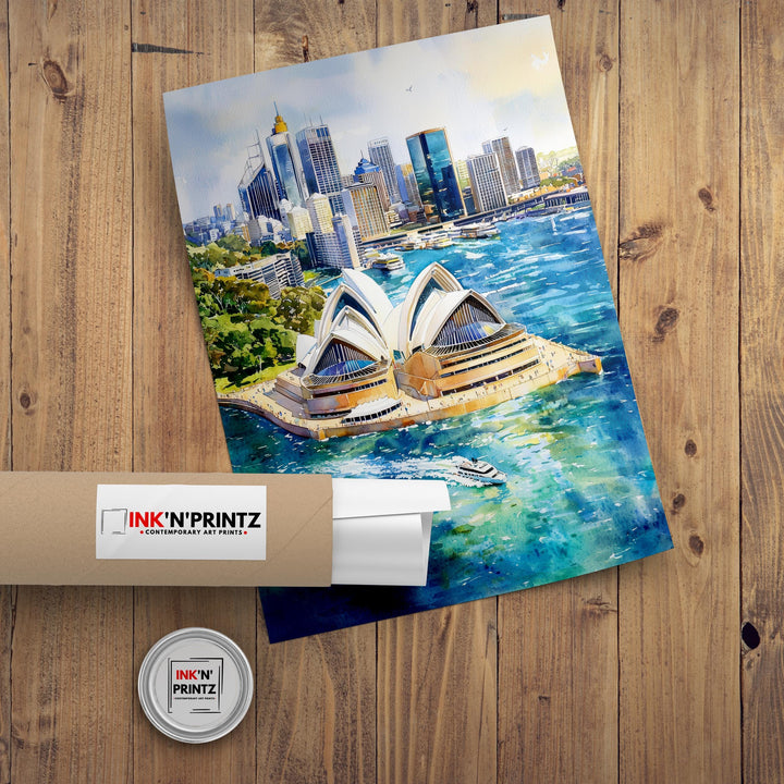 Sydney Harbor Watercolor Painting Australia Cityscape Art Print Sydney Opera House Decor Gift for Australia Lovers