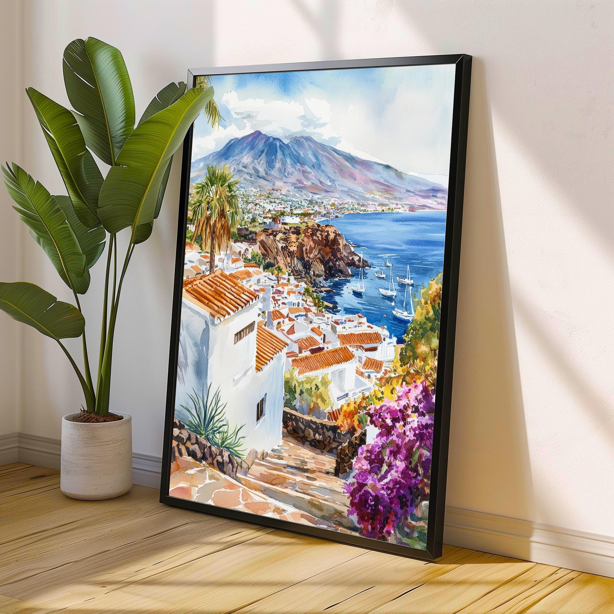 Tenerife Watercolor Painting Mount Teide Art Print Canary Islands Landscape Decor Gift for Spain Lovers