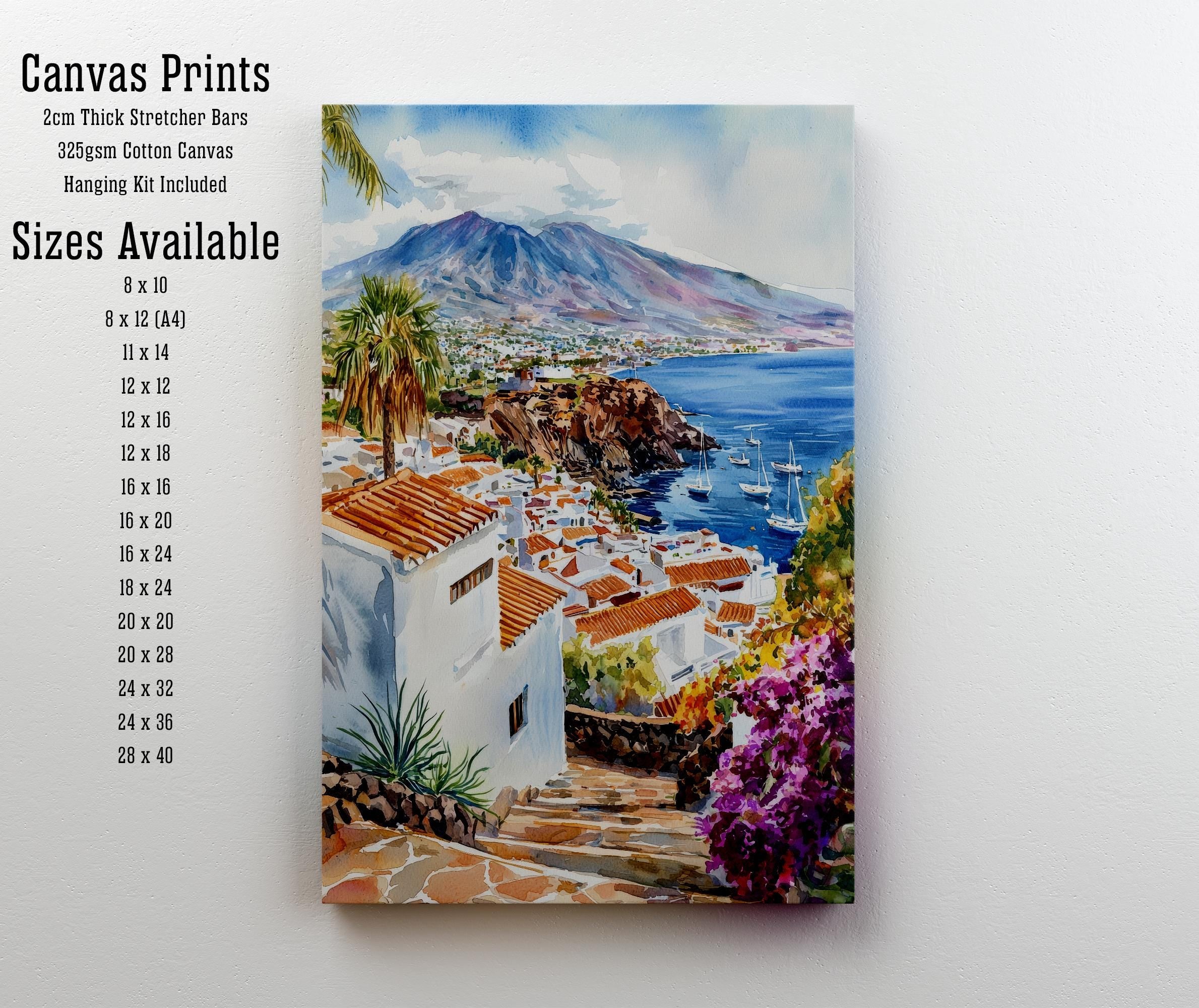 Tenerife Watercolor Painting Mount Teide Art Print Canary Islands Landscape Decor Gift for Spain Lovers