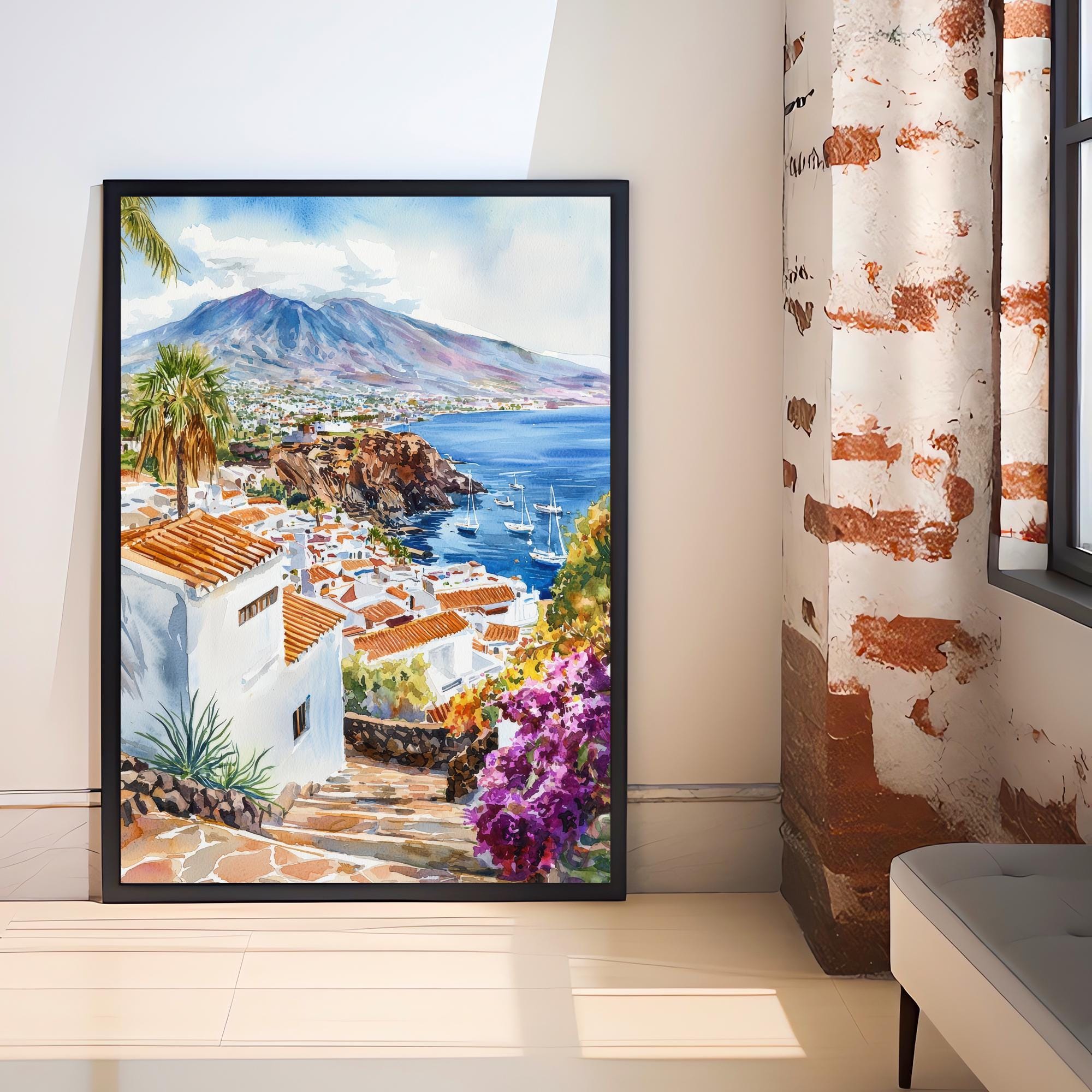 Tenerife Watercolor Painting Mount Teide Art Print Canary Islands Landscape Decor Gift for Spain Lovers