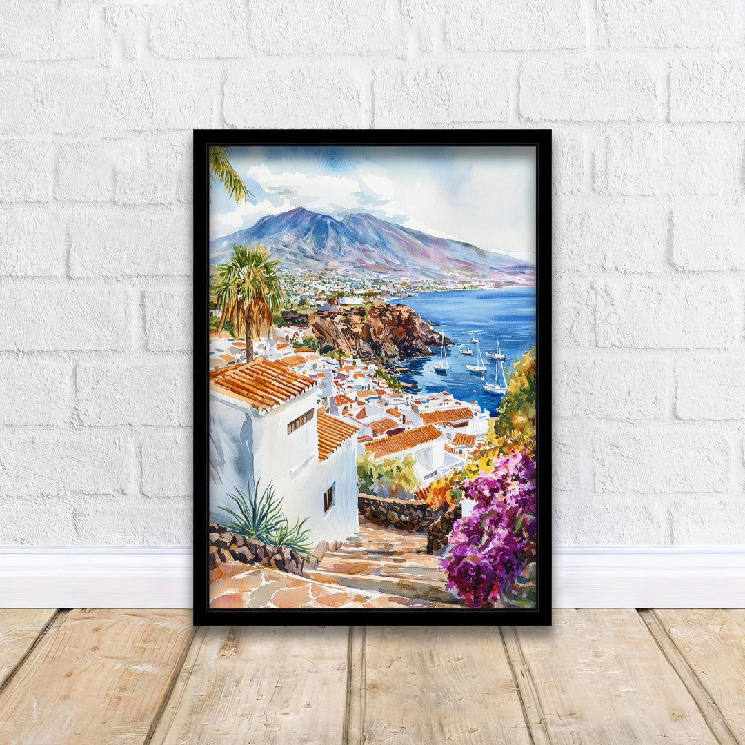 Tenerife Watercolor Painting Mount Teide Art Print Canary Islands Landscape Decor Gift for Spain Lovers
