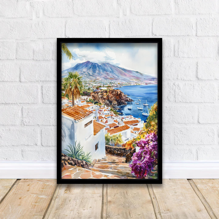 Tenerife Watercolor Painting Mount Teide Art Print Canary Islands Landscape Decor Gift for Spain Lovers