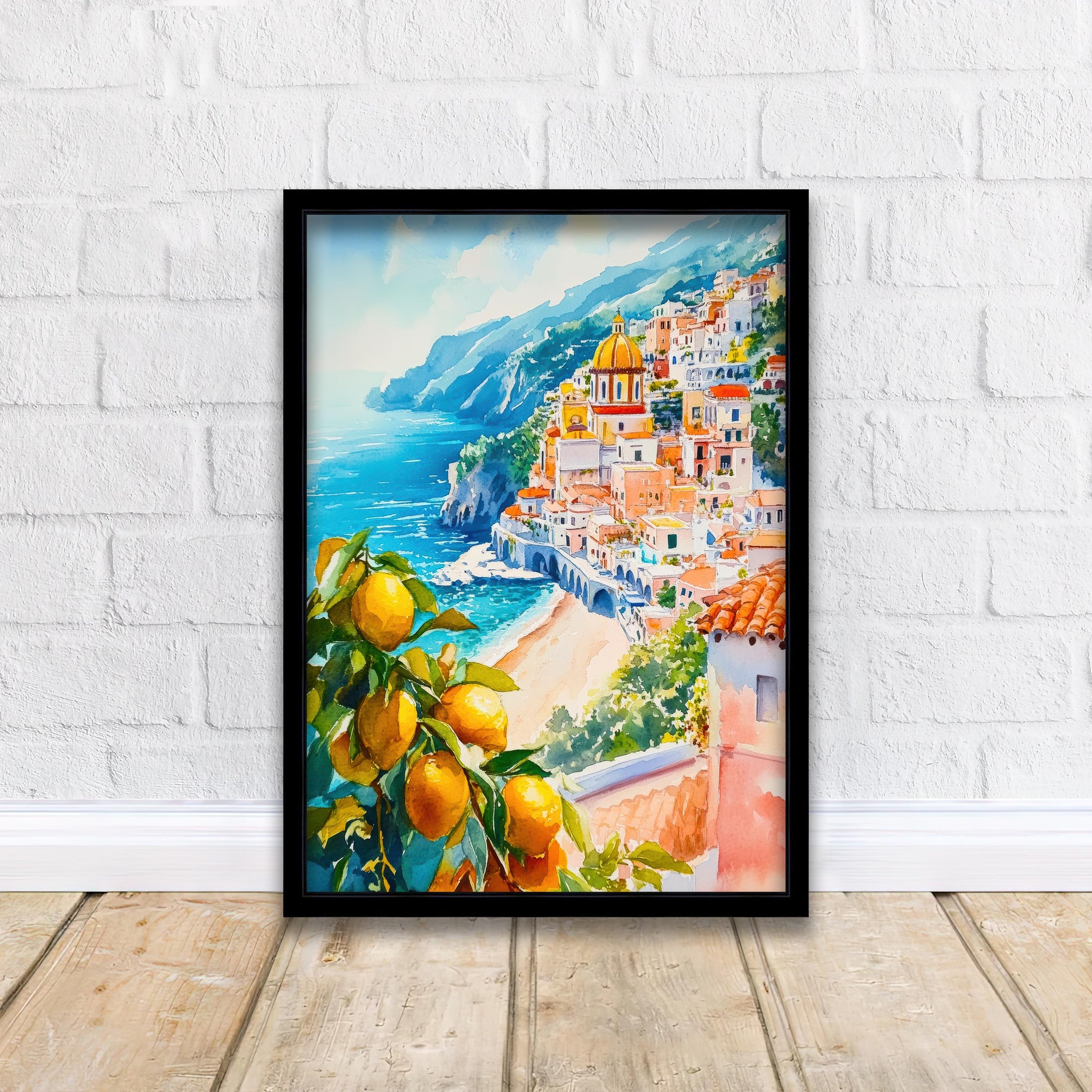 Amalfi Coast Watercolor Painting Italy Wall Art Mediterranean Coastal Print Scenic Landscape Decor Gift for Europe Lovers and Travel