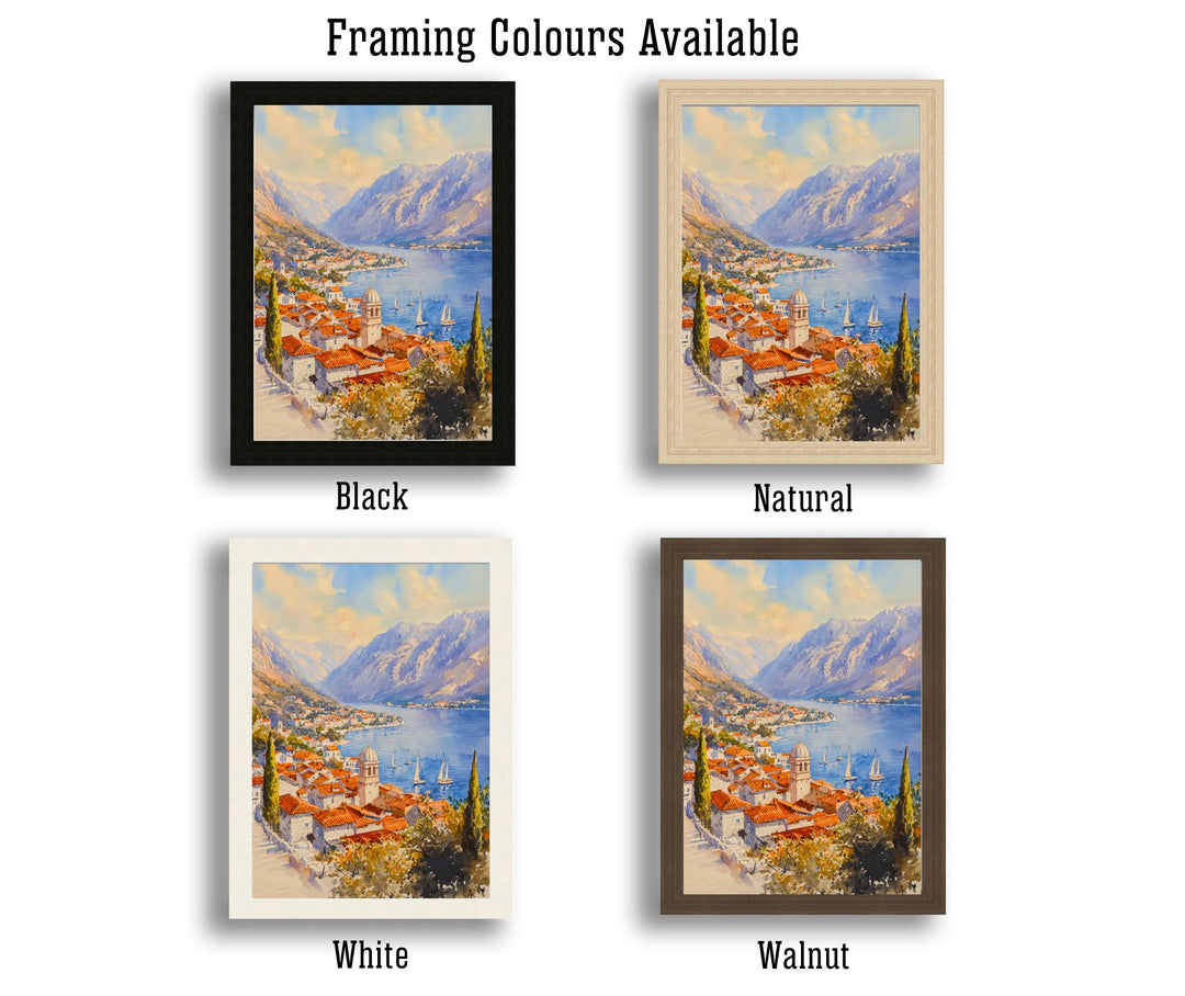 Kotor Bay Montenegro Watercolor Painting Adriatic Coastal Wall Art Scenic Landscape Print Decor Gift for Europe Lovers and Balkan Travel