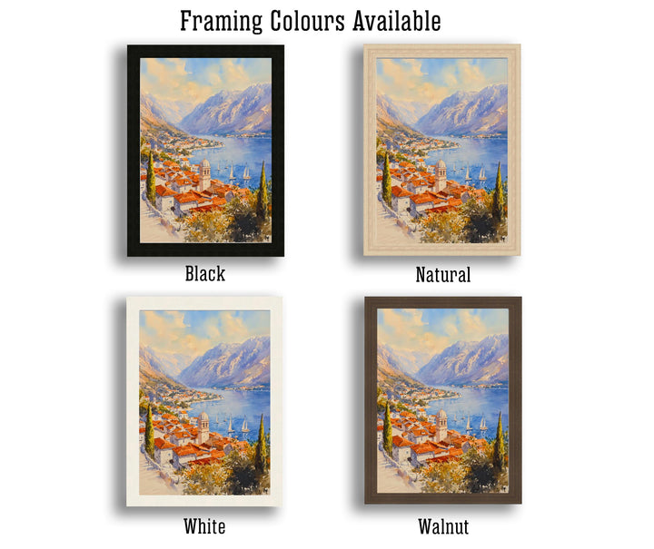 Kotor Bay Montenegro Watercolor Painting Adriatic Coastal Wall Art Scenic Landscape Print Decor Gift for Europe Lovers and Balkan Travel
