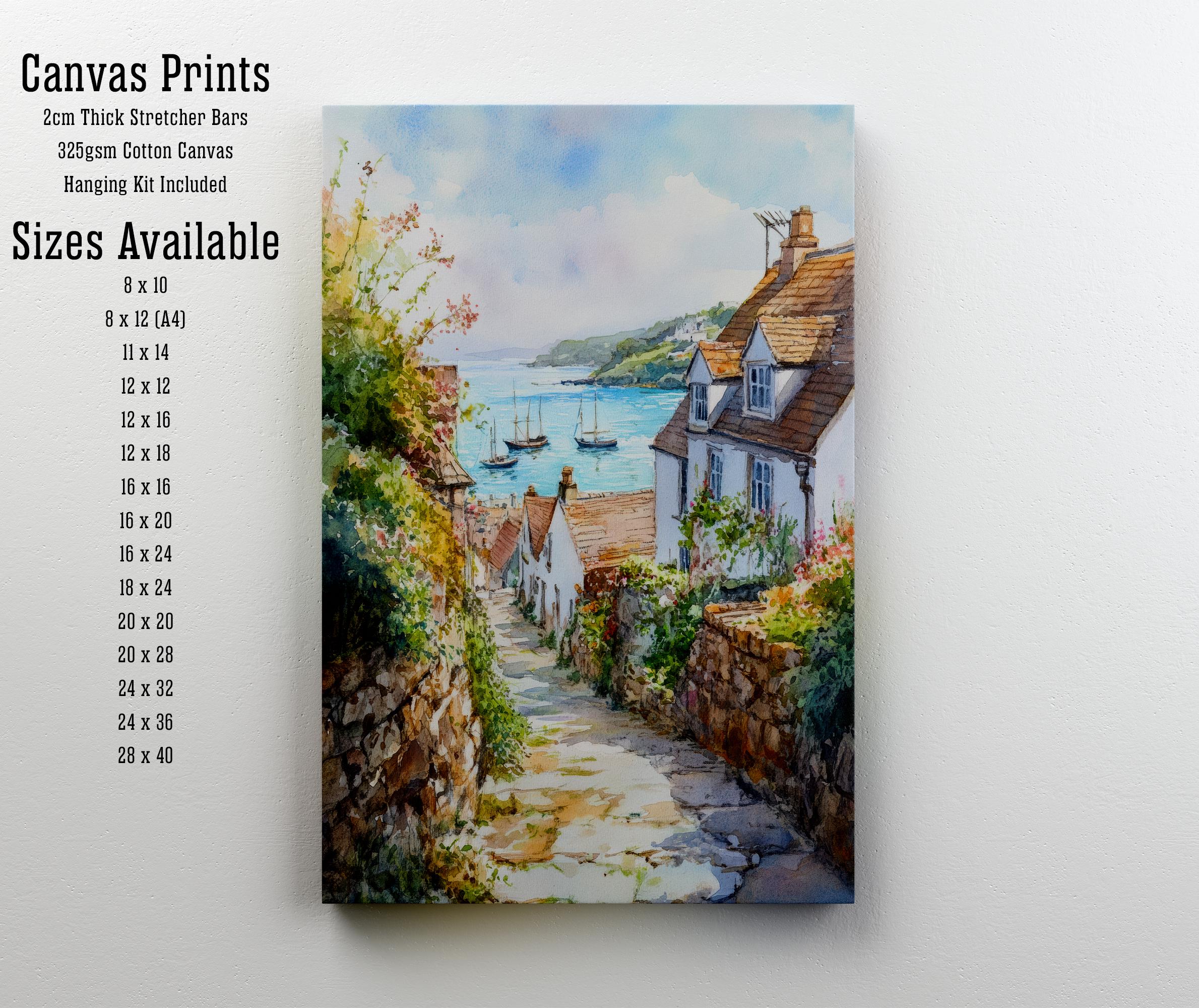 Looe Cornwall England Watercolour Painting Coastal Wall Art Seaside Town Print Decor Gift for UK Beach Lovers and Scenic Harbour Landscape