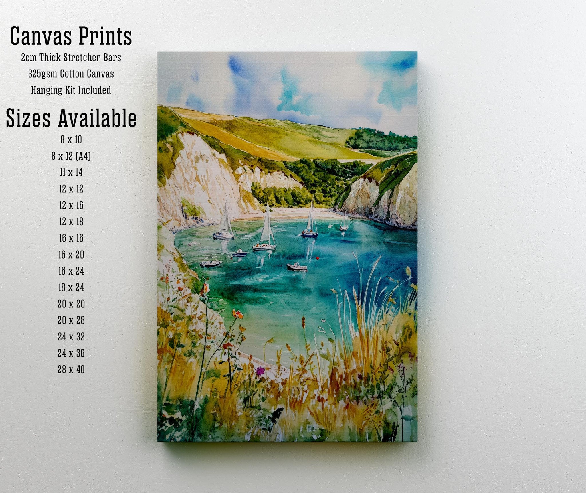 Lulworth Cove Dorset England Watercolor Painting Coastal Wall Art Scenic Landscape Print Decor Gift for UK Beach Lovers and Jurassic