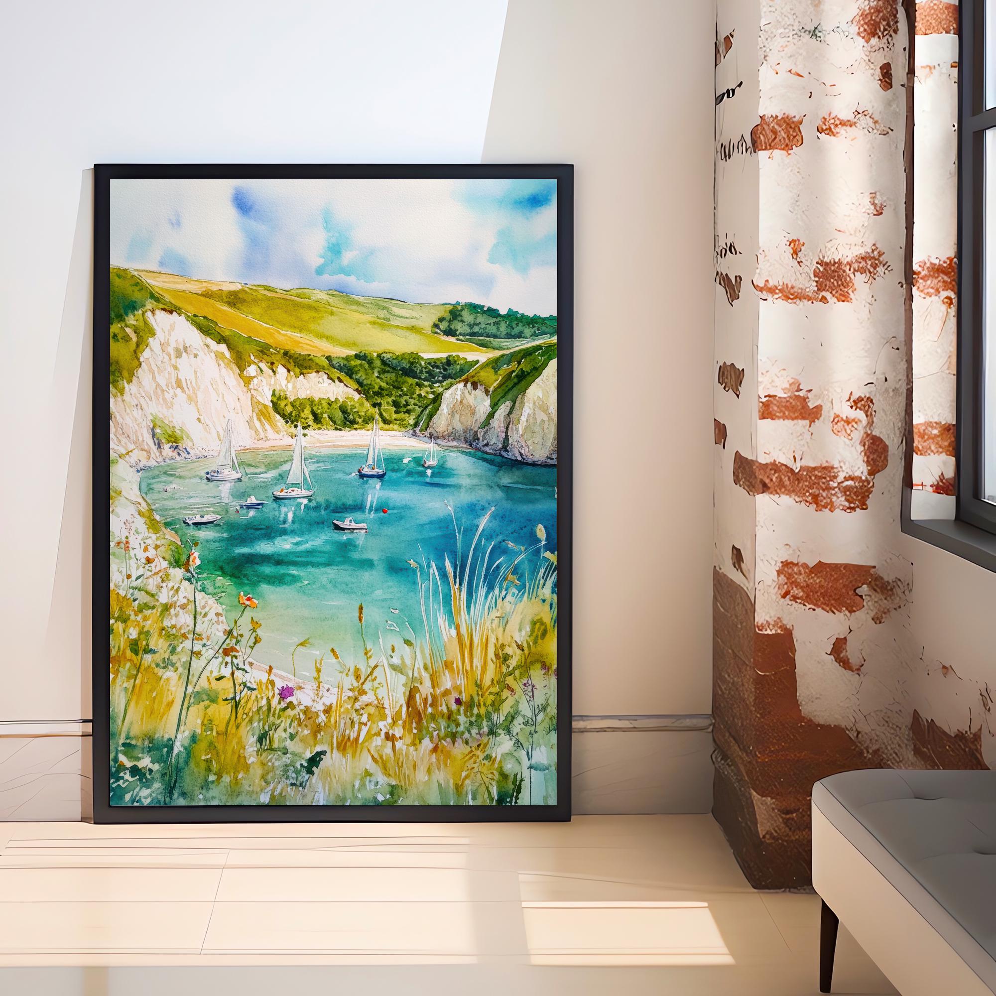 Lulworth Cove Dorset England Watercolor Painting Coastal Wall Art Scenic Landscape Print Decor Gift for UK Beach Lovers and Jurassic