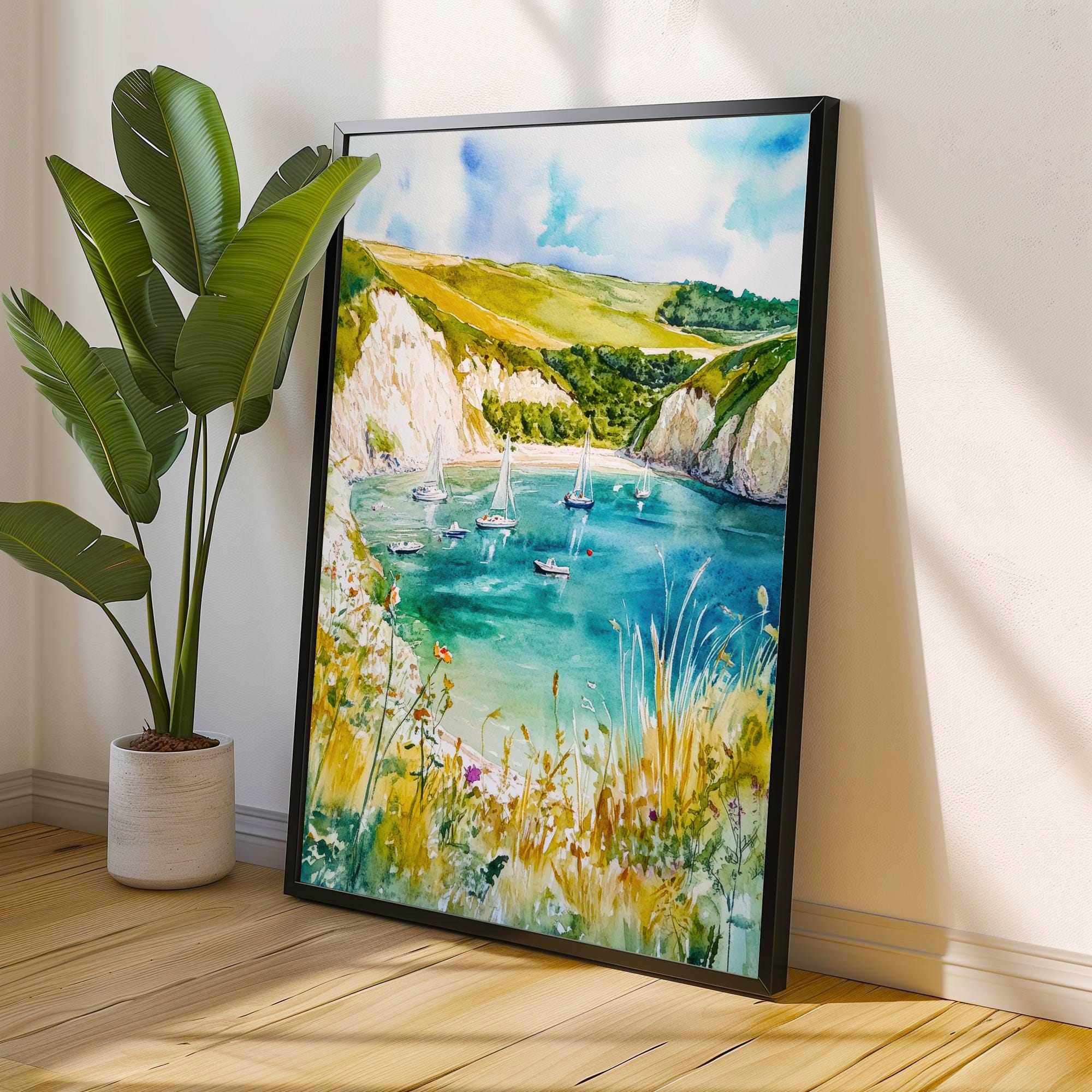 Lulworth Cove Dorset England Watercolor Painting Coastal Wall Art Scenic Landscape Print Decor Gift for UK Beach Lovers and Jurassic