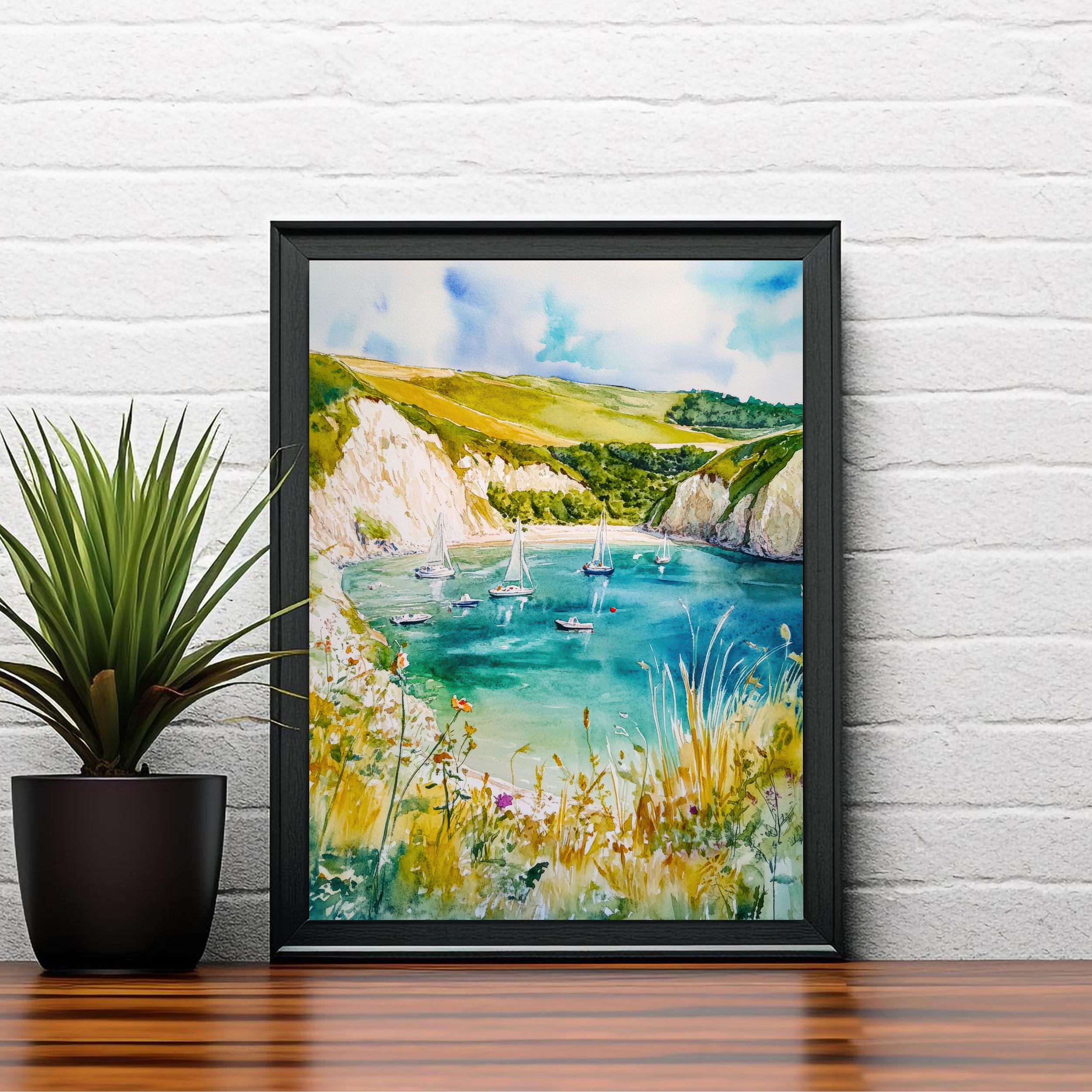 Lulworth Cove Dorset England Watercolor Painting Coastal Wall Art Scenic Landscape Print Decor Gift for UK Beach Lovers and Jurassic