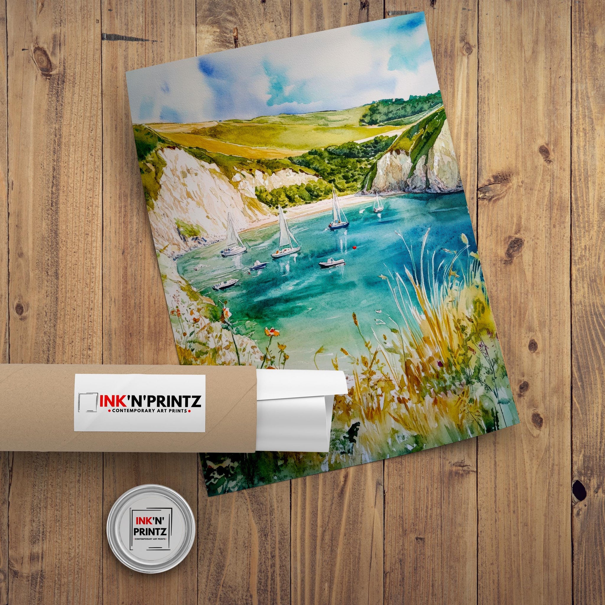 Lulworth Cove Dorset England Watercolor Painting Coastal Wall Art Scenic Landscape Print Decor Gift for UK Beach Lovers and Jurassic