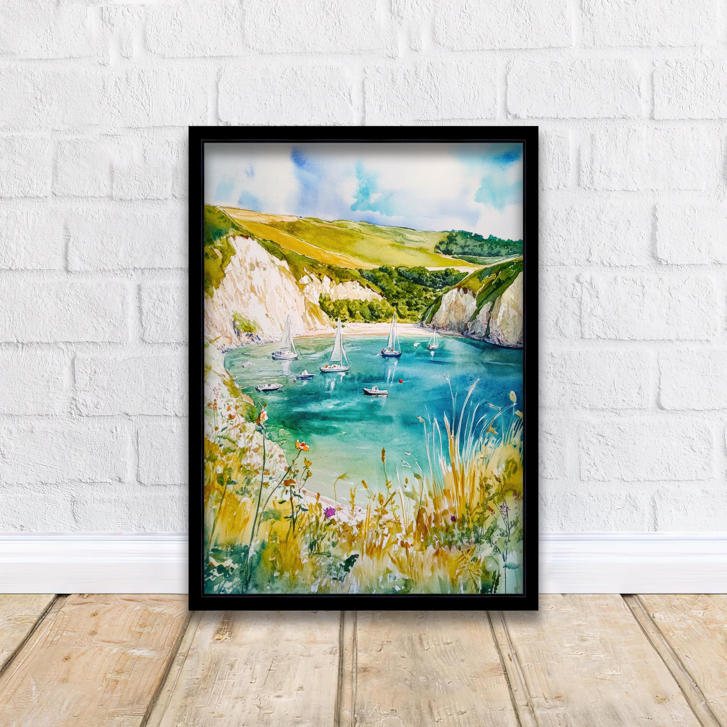Lulworth Cove Dorset England Watercolor Painting Coastal Wall Art Scenic Landscape Print Decor Gift for UK Beach Lovers and Jurassic