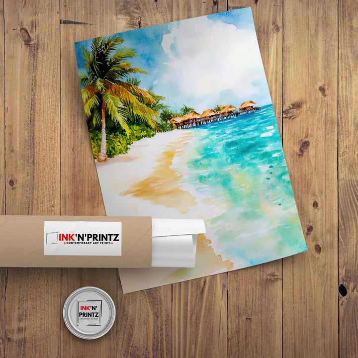 Maldives Travel Poster Print Indian Ocean Wall Art Tropical Island Decor Scenic Coastal Landscape Gift for Beach Lovers and Paradise