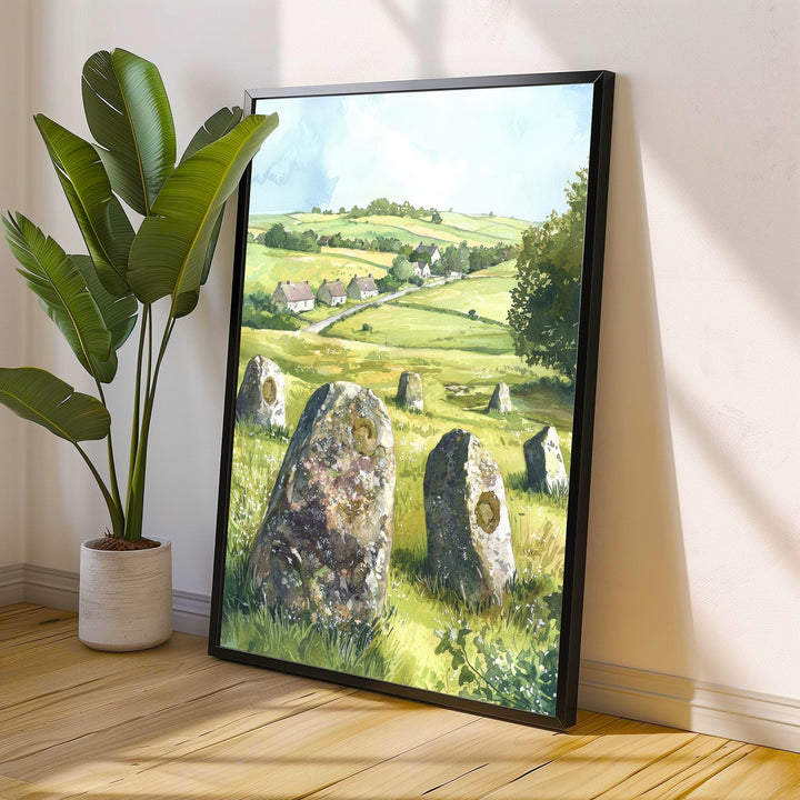 Avebury Stone Circle Watercolor Print Wiltshire Art Decor Ancient Britain Landscape Painting Gift for UK Heritage and History Enthusiasts