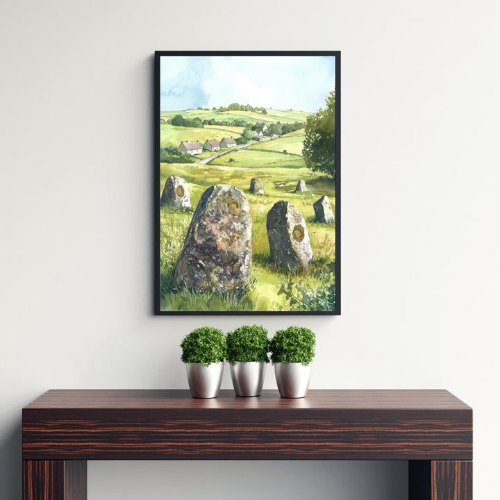 Avebury Stone Circle Watercolor Print Wiltshire Art Decor Ancient Britain Landscape Painting Gift for UK Heritage and History Enthusiasts