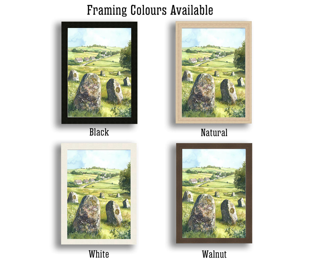 Avebury Stone Circle Watercolor Print Wiltshire Art Decor Ancient Britain Landscape Painting Gift for UK Heritage and History Enthusiasts