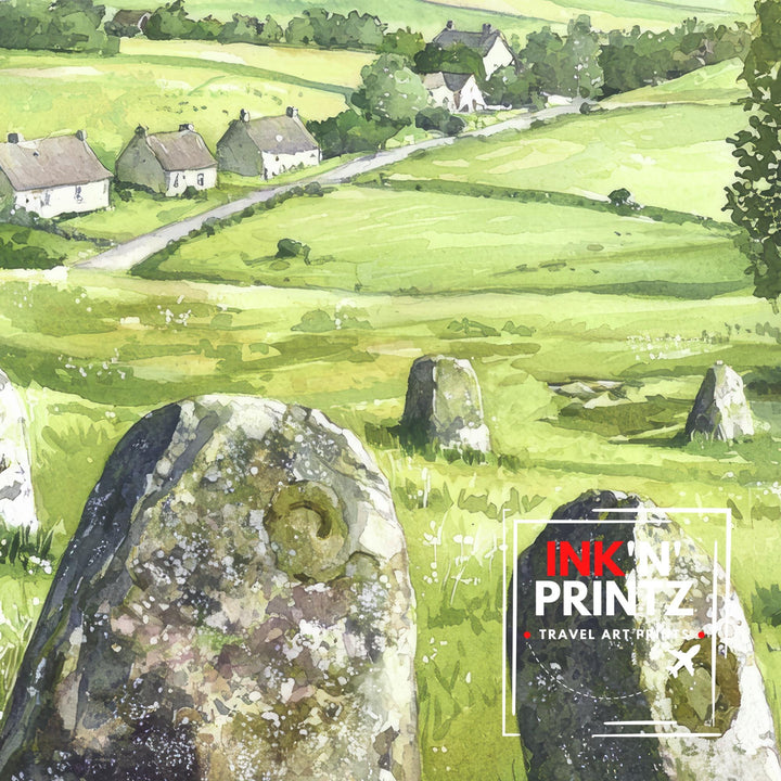 Avebury Stone Circle Watercolor Print Wiltshire Art Decor Ancient Britain Landscape Painting Gift for UK Heritage and History Enthusiasts