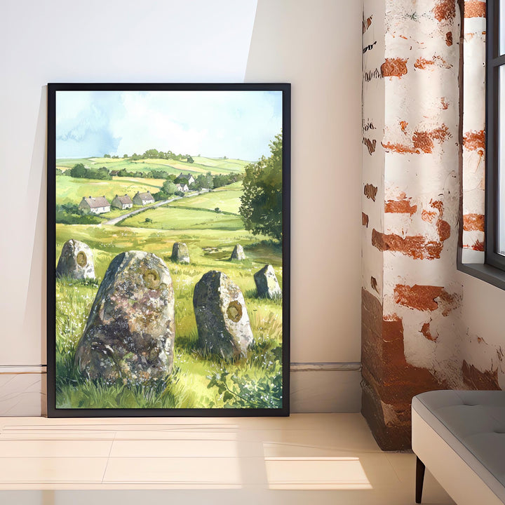Avebury Stone Circle Watercolor Print Wiltshire Art Decor Ancient Britain Landscape Painting Gift for UK Heritage and History Enthusiasts