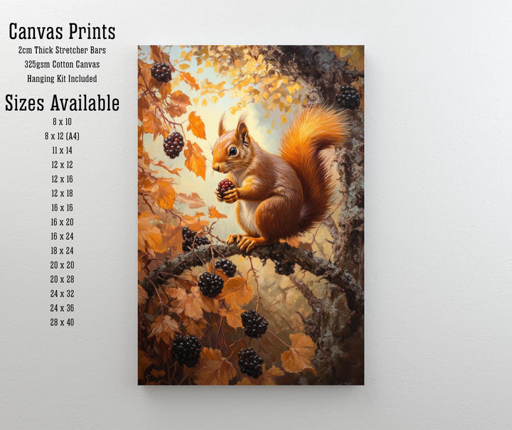 Red Squirrel In Autumn Brambles Poster Cottagecore Nature Art Vintage Rustic Woodland Wildlife Illustration Wall Art