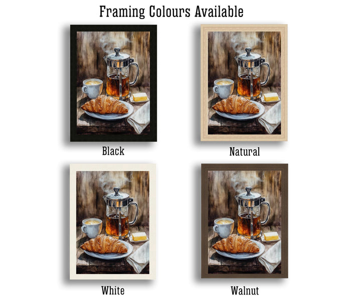 Morning Coffee and Croissant Poster Cottagecore Cafe Art Vintage Rustic Kitchen Illustration Breakfast Wall Decor