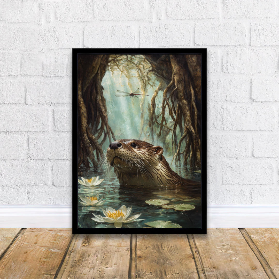 Otter Beneath Willow Roots Poster Cottagecore Decor Rustic Wildlife Illustration Enchanted Riverbank Wall Art